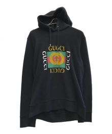 GUCCI（グッチ）の古着「ヴィンテージ加工オールドロゴプリントスウェットパーカー」｜ブラック