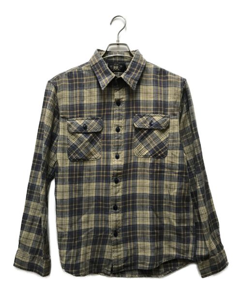 RRL（ダブルアールエル）RRL (ダブルアールエル) Plaid Twill Work Shirt ブルー×ベージュ サイズ:Mの古着・服飾アイテム