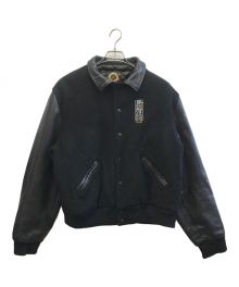 Dehen jacket（ディーエン）の古着「レザー切替スタジャン」｜ブラック