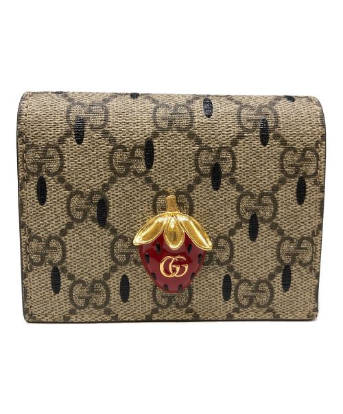 GUCCI（グッチ）GUCCI (グッチ) ダブルG ストロベリー カードケース ウォレット ベージュ×ブラウンの古着・服飾アイテム