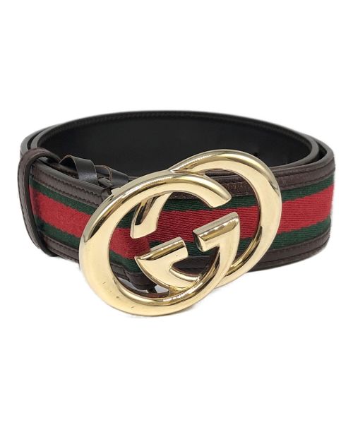 GUCCI（グッチ）GUCCI (グッチ) インターロックシェリ－ラインベルト ブラウン×レッドの古着・服飾アイテム