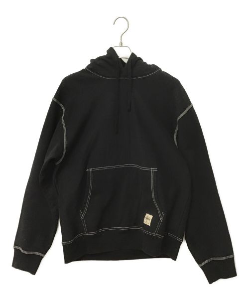 stussy（ステューシー）stussy (ステューシー) contrast stitch label hoodie ブラック サイズ:Lの古着・服飾アイテム