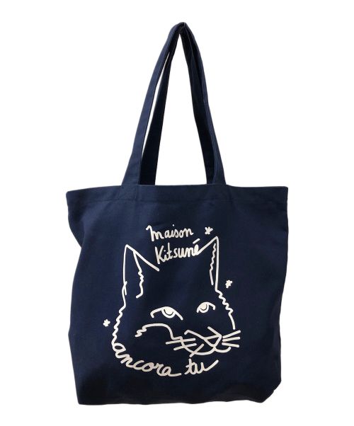 maison kitsune（メゾンキツネ）MAISON KITSUNE (メゾンキツネ) トートバッグ ネイビー×ホワイトの古着・服飾アイテム