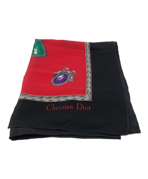 Christian Dior（クリスチャン ディオール）Christian Dior (クリスチャン ディオール) シルクスカーフ レッド×ブラックの古着・服飾アイテム