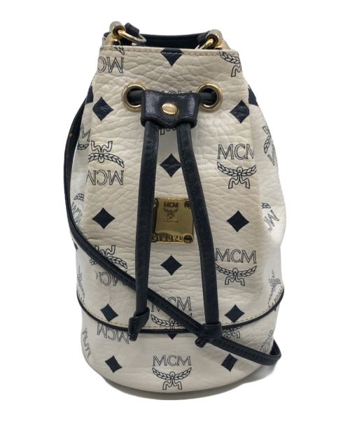 MCM（エムシーエム）MCM (エムシーエム) 巾着ショルダーバッグ ホワイト×ブラックの古着・服飾アイテム