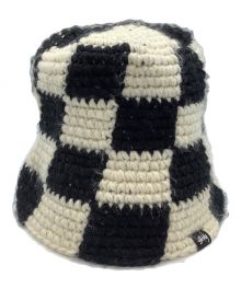 stussy（ステューシー）の古着「Checker Knit Bucket Hat」｜ブラック×ホワイト