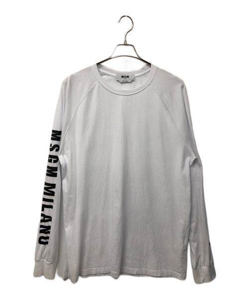 MSGM（エムエスジーエム）MSGM (エムエスジーエム) スリーブロゴ クルーネックTシャツ ホワイト×ブラック サイズ:SIZE XLの古着・服飾アイテム