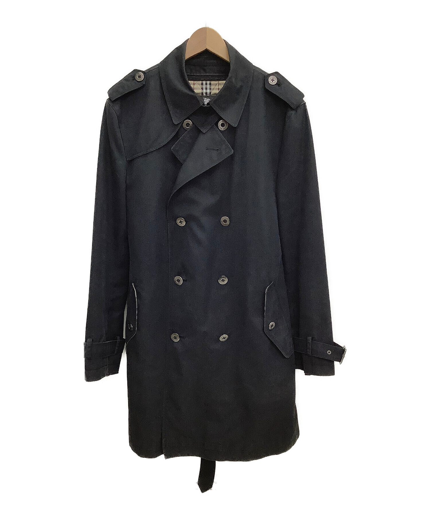 即納】 Burberry BLACK LABELトレンチコート マイクロチェック 黒 L