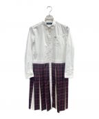 FRED PERRYフレッドペリー）の古着「Tartan Mixed Shirt Dress」｜ホワイト×ボルドー