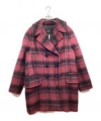 COACHコーチ）の古着「PLAID LONG PEACOAT」｜ピンク×ブラック