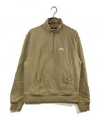 stussyステューシー）の古着「OVERDYED STOCK LOGO MOCK HALF ZIP」｜カーキ