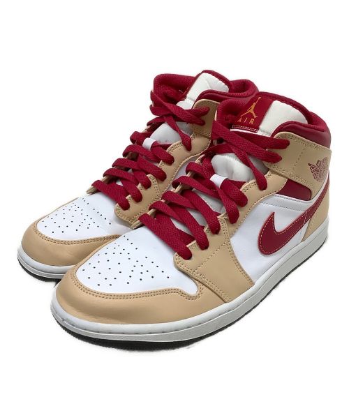 NIKE（ナイキ）NIKE (ナイキ) ハイカットスニーカー AIR JORDAN1 Mid ベージュ×ホワイト×レッド サイズ:UK 9の古着・服飾アイテム