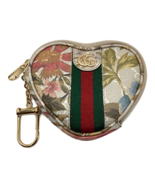 GUCCI（グッチ）GUCCI (グッチ) フローラ ハートシェイプ キーケース ベージュ×グリーンの古着・服飾アイテム