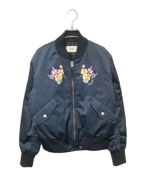 COACH（コーチ）COACH (コーチ) MA-1 JACKET WITH FLORAL EMBROIDERY ネイビー サイズ:Sの古着・服飾アイテム