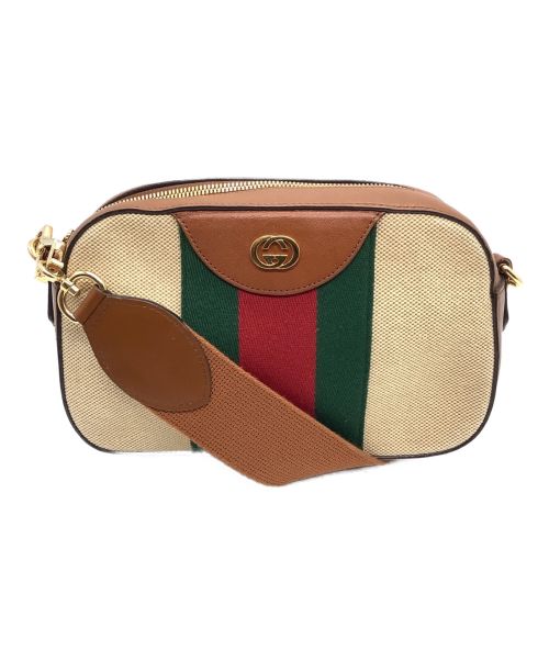 GUCCI（グッチ）GUCCI (グッチ) Vintage Web Canvas Shoulder Bag ブラウンの古着・服飾アイテム