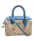 COACHコーチ）の古着「MINI BENNETT SATCHEL IN SIGNATURE CANVAS WITH PAC-MAN GHOSTS PRINT」｜ベージュ×ブルー