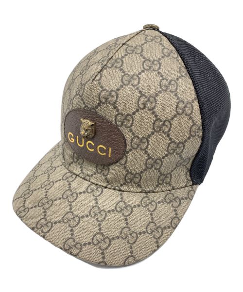 GUCCI（グッチ）GUCCI (グッチ) タイガーメタルキャップ GGスプリーム ブラック サイズ:XLの古着・服飾アイテム