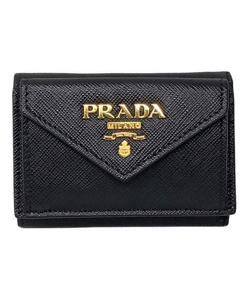 PRADA（プラダ）PRADA (プラダ) 3つ折り長財布 ブラック×ピンクの古着・服飾アイテム