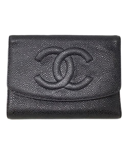 CHANEL（シャネル）CHANEL (シャネル) 3つ折り財布　CHANEL（シャネル）　キャビアスキン ブラックの古着・服飾アイテム