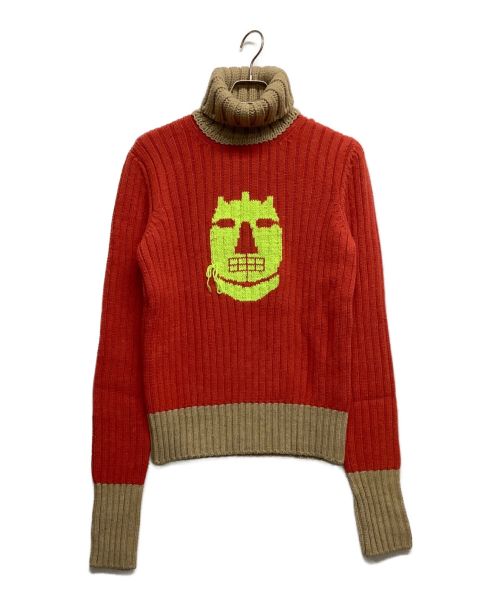 WALTER VAN BEIRENDONCK（ウォルターヴァンベイレンドンク）WALTER VAN BEIRENDONCK (ウォルターヴァンベイレンドンク) ハイネックニット レッド×ブラウン サイズ:Mの古着・服飾アイテム