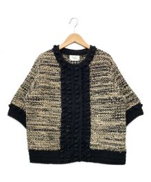 CLANE（クラネ）の古着「DOT LINE HALF SLEEVE KNIT CARDIGAN」｜ブラック×ベージュ