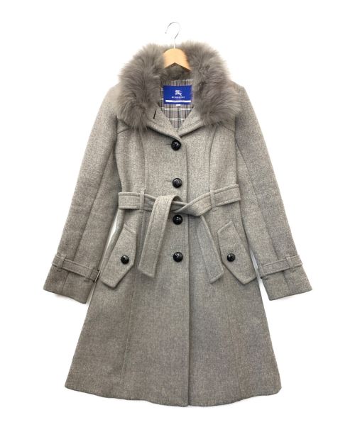 BURBERRY BLUE LABEL（バーバリーブルーレーベル）BURBERRY BLUE LABEL (バーバリーブルーレーベル) ファー付きウールコート グレー サイズ:40の古着・服飾アイテム