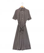 LAUREN RALPH LAURENローレンラルフローレン）の古着「houndstooth Midi Dress In Cream」｜ブラック