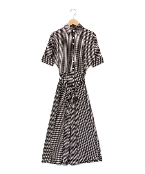 LAUREN RALPH LAUREN（ローレンラルフローレン）LAUREN RALPH LAUREN (ローレンラルフローレン) houndstooth Midi Dress In Cream ブラック サイズ:XXSの古着・服飾アイテム