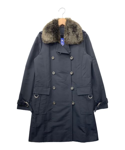 BURBERRY BLUE LABEL（バーバリーブルーレーベル）BURBERRY BLUE LABEL (バーバリーブルーレーベル) ライナーフードファー付トレンチコート ネイビー サイズ:38の古着・服飾アイテム