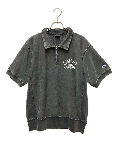 Champion REVERSE WEAVE（チャンピオン リバースウィーブ）Champion REVERSE WEAVE (チャンピオンリバースウィーブ) ショートスリーブハーフジップスウェットシャツ ブラック サイズ:Mの古着・服飾アイテム