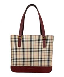 BURBERRY（バーバリー）の古着「ノバチェックハンドバッグ」｜ベージュ×レッド