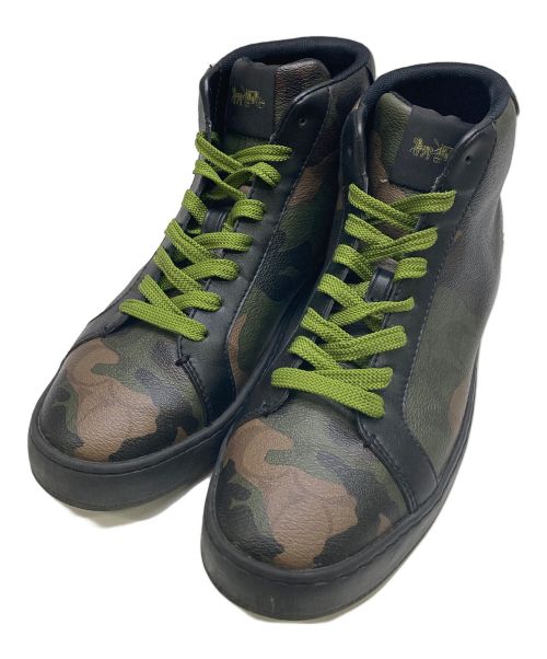 COACH（コーチ）COACH (コーチ) Clip High Top Sneaker In Signature Canvas With Camo Print ブラック×迷彩 サイズ:US 9Dの古着・服飾アイテム