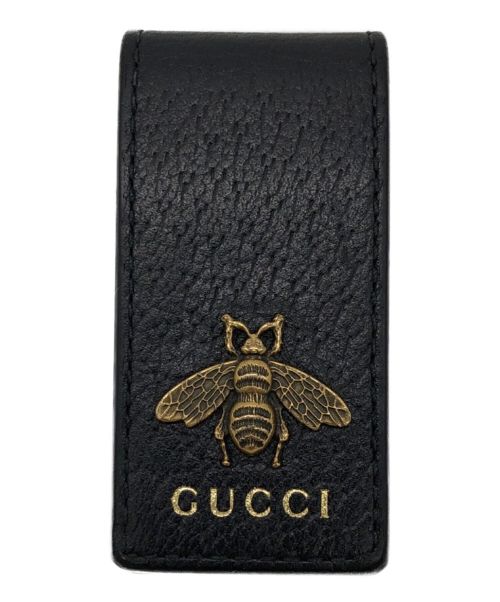 GUCCI（グッチ）GUCCI (グッチ) レザー マネークリップ ブラック×ゴールドの古着・服飾アイテム