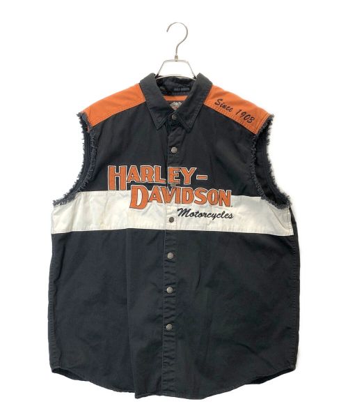 HARLEY-DAVIDSON（ハーレーダビッドソン）HARLEY-DAVIDSON (ハーレーダビッドソン) ベスト ブラック×オレンジ サイズ:XLの古着・服飾アイテム