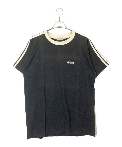 adidas（アディダス）adidas (アディダス) サイドラインTシャツ デサント製 ホワイト×ブラック サイズ:Lの古着・服飾アイテム