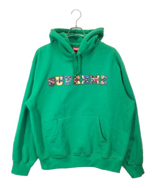 SUPREME（シュプリーム）SUPREME (シュプリーム) Collegiate Patchwork Leather Hooded Sweatshirts グリーン サイズ:Ｍの古着・服飾アイテム