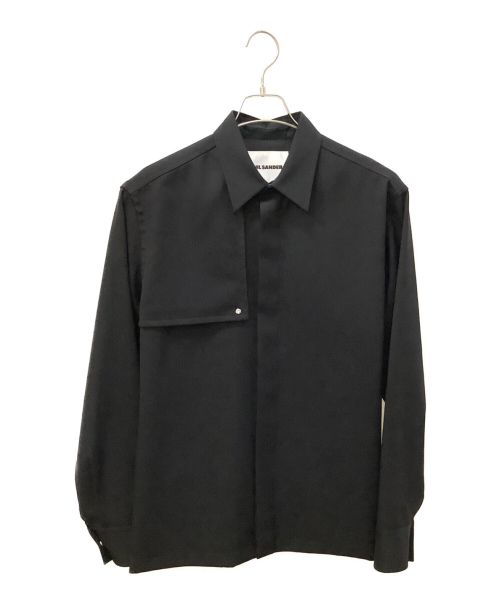 JIL SANDER（ジルサンダー）JIL SANDER (ジルサンダー) 比翼ボタンベルテッドシャツ ブラック サイズ:40の古着・服飾アイテム