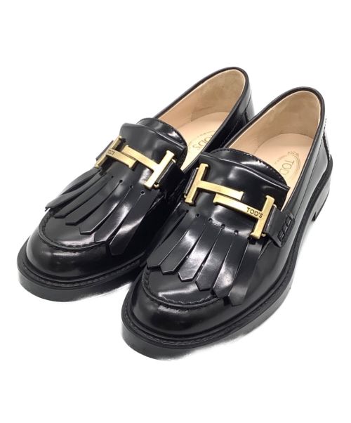 TOD'S（トッズ）TOD'S (トッズ) ダブルTフリンジローファー ブラック サイズ:36の古着・服飾アイテム