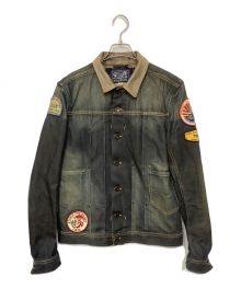 DIESEL（ディーゼル）の古着「レザー切替デニムジャケット」｜ブルー