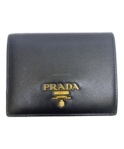 PRADA（プラダ）PRADA (プラダ) コンパクトウォレット ブラック×ピンクの古着・服飾アイテム