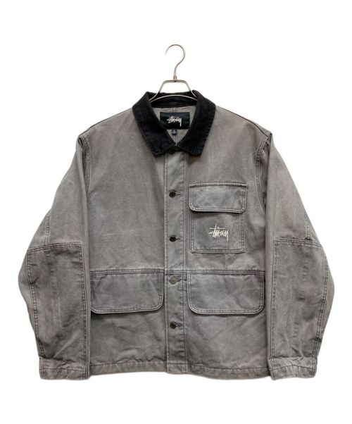 stussy（ステューシー）stussy (ステューシー) WASHED CHORE JACKET グレー×ブラック サイズ:Mの古着・服飾アイテム