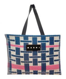 MARNI×吉田カバン（マルニ×ヨシダカバン）の古着「フラワーカフェカゴバッグ」｜ネイビー×ピンク