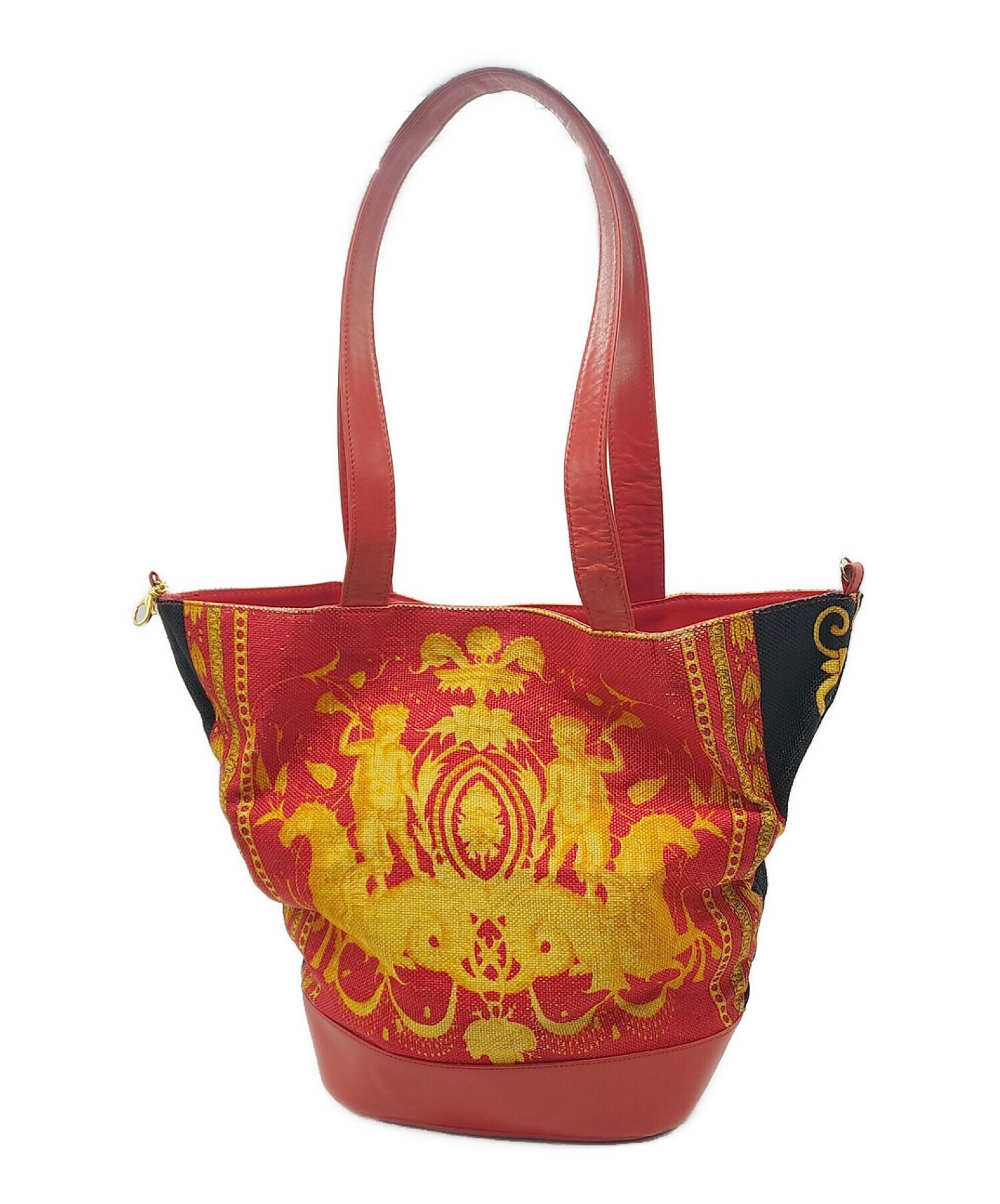 GIANNI VERSACE (ジャンニヴェルサーチ) ラフィアハンドバッグ レッド×イエロー