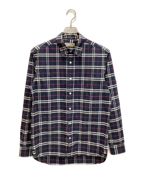 BURBERRY（バーバリー）BURBERRY (バーバリー) コットンポプリン チェックシャツ ネイビー×レッド サイズ:Mの古着・服飾アイテム