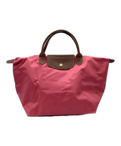 LONGCHAMP（ロンシャン）LONGCHAMP (ロンシャン) 折り畳みナイロンバッグ ショッキングピンク×ブラウンの古着・服飾アイテム