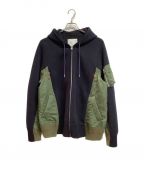 sacaiサカイ）の古着「Pre Mens Sponge Sweat X Ma-1 Zip Up Hoodie Navy×Khaki」｜ネイビー×グリーン