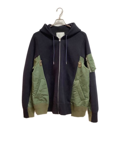 sacai（サカイ）sacai (サカイ) Pre Mens Sponge Sweat X Ma-1 Zip Up Hoodie Navy×Khaki ネイビー×グリーン サイズ:3の古着・服飾アイテム