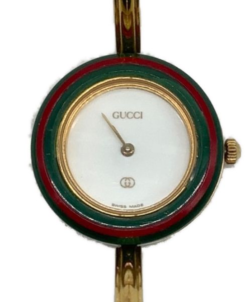 GUCCI（グッチ）GUCCI (グッチ) チェンジベゼル バングル腕時計 ホワイト×ゴールドの古着・服飾アイテム