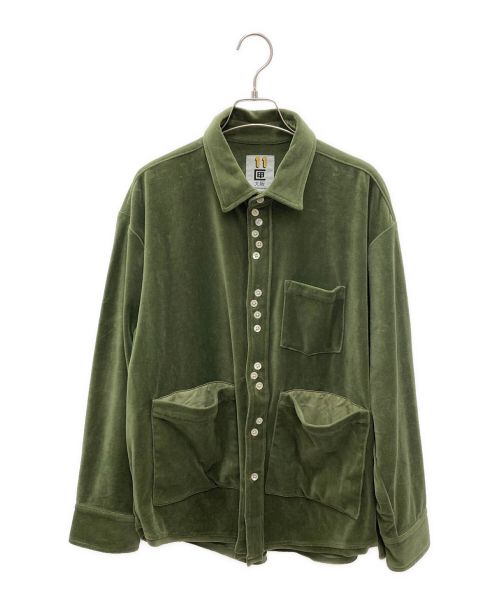 TENBOX（テンボックス）TENBOX (テンボックス) ベロアシャツ オリーブ サイズ:Mの古着・服飾アイテム