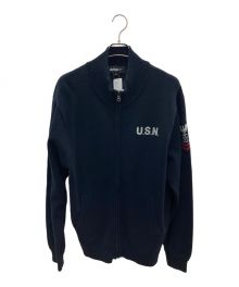 AVIREX（アヴィレックス）の古着「NAVAL STAND COLLAR ZIP KNIT JACKET」｜ネイビー